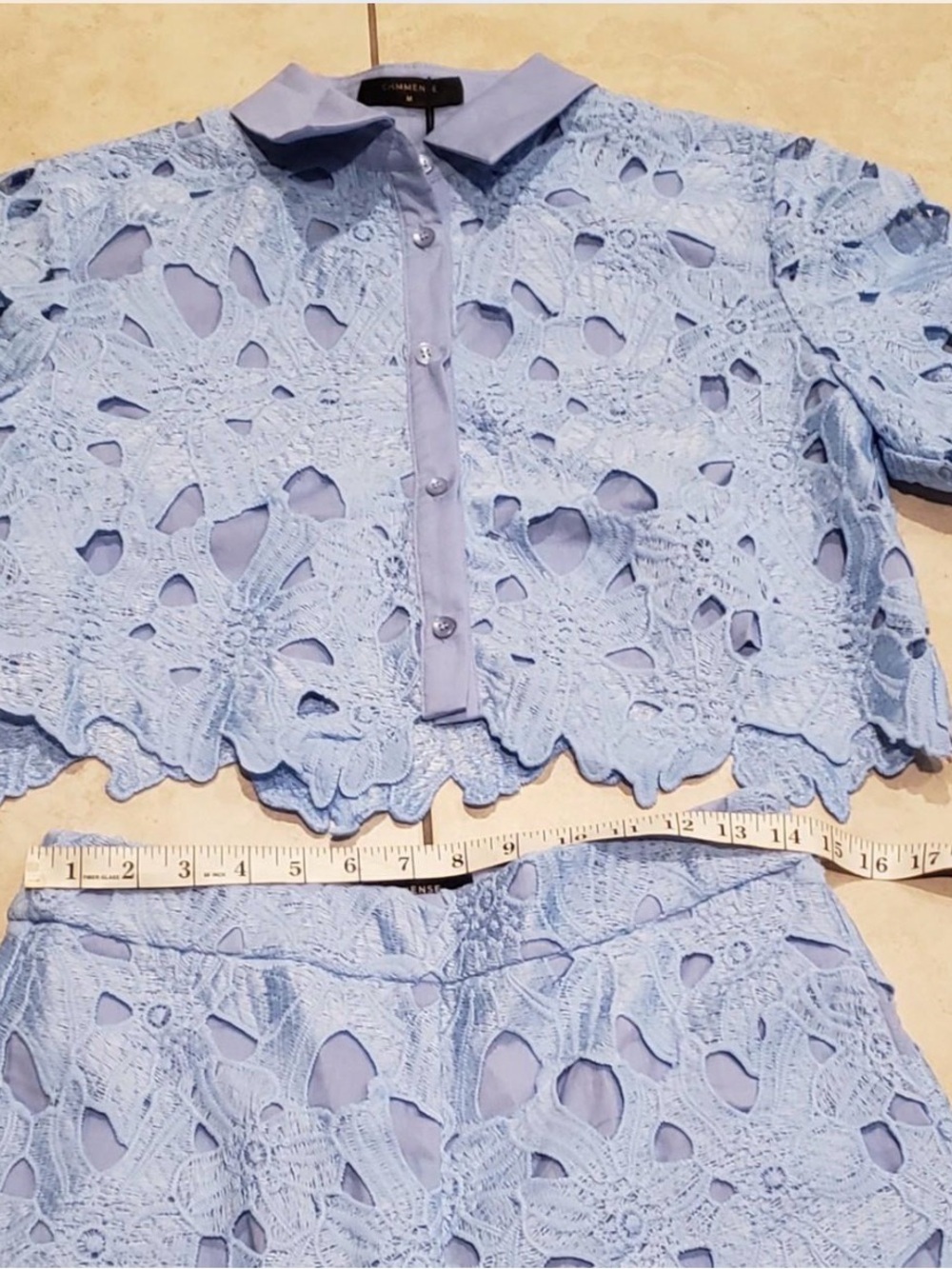 Commense Periwinkle Blue Lace Wide-Leg Jumpsuit - Picture 7 of 9